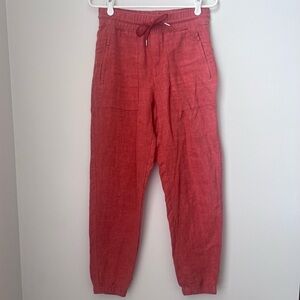 Athleta Retreat 100% linen Jogger Pant size 2 Coral Salmon Color